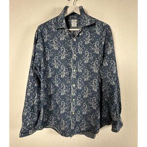 Brooks Brothers Regent Mens XL Blue Paisley Button-Down Shirt All Cotton Casual